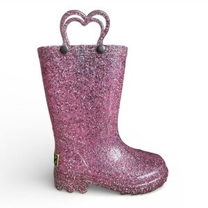 Western Chief Pink Glitter Light-Up Rain Boots Confetti Shimmer Kids Size 7